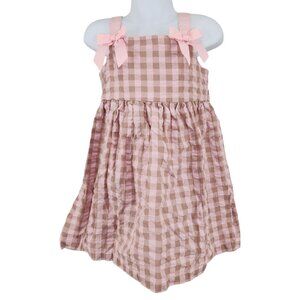 Toddler Girls Bobbie Jean Checked Pink Brown Dress 4T Bow Details Easter Spring